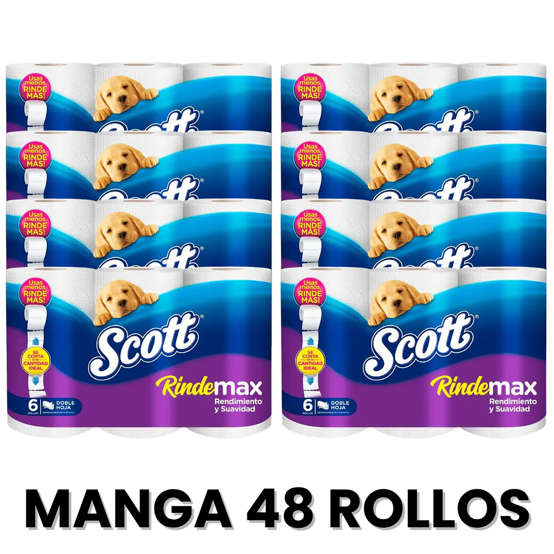 Papel Higienico Scott RINDEMAX 48 unidades 22 mts - MANGA x 8 1