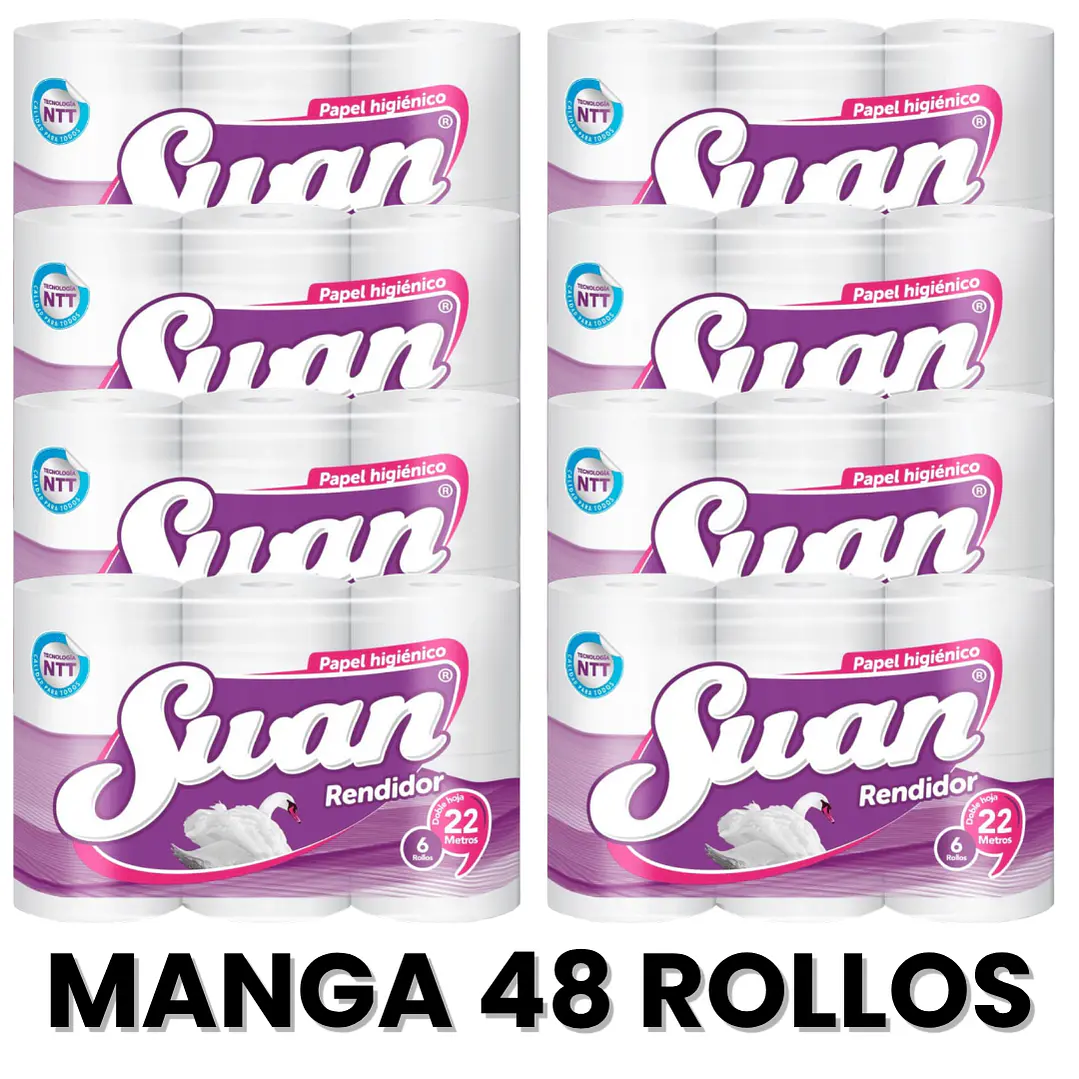 Papel Higienico Swan 20 Metros RENDIDOR Doble Hoja 48 Rollos - MANGA x 8 1