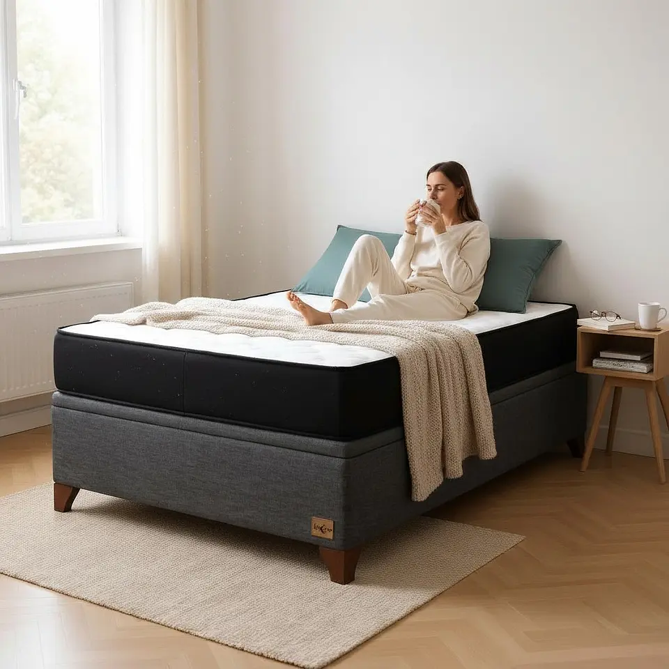 Cama Baul 1.5 Plazas + Colchon Blackm / Con Patas de Madera (Gris) 1