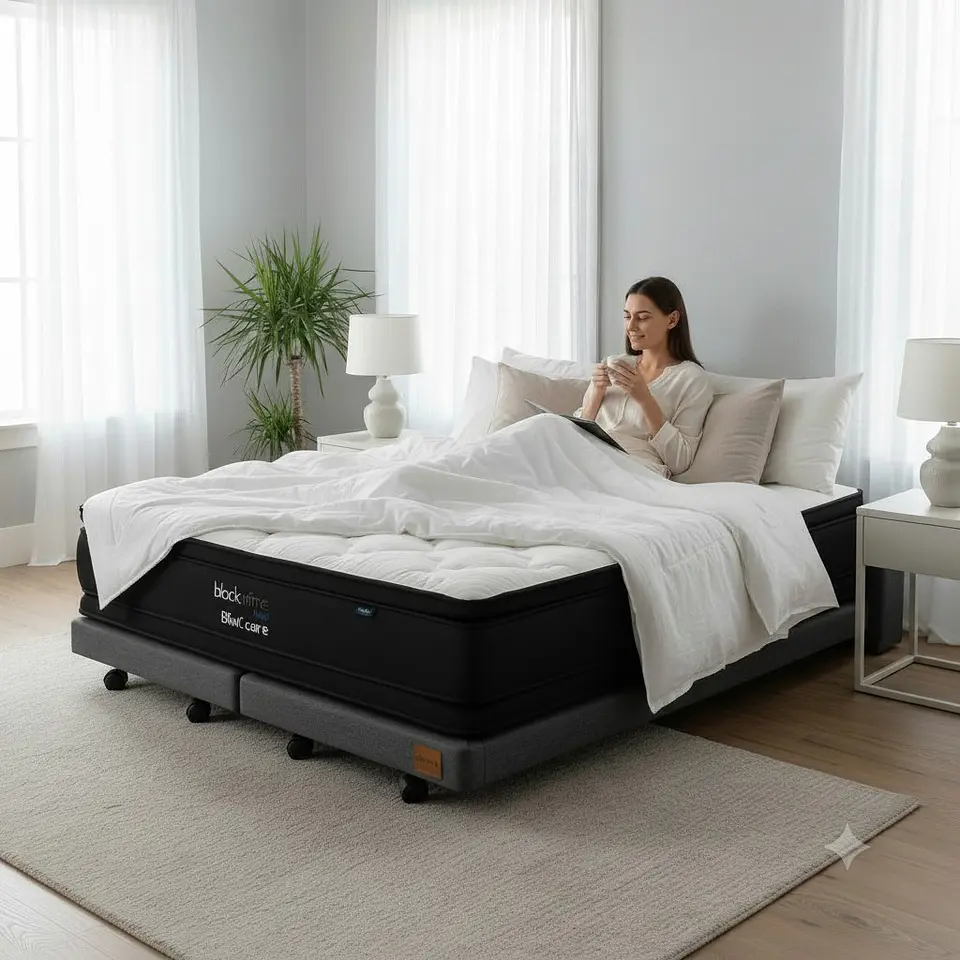 Cama 2 Plazas Box 13 cm + Colchon Black Prime - Modelo Dos - Ruedas A Eleccion (Gris) 1