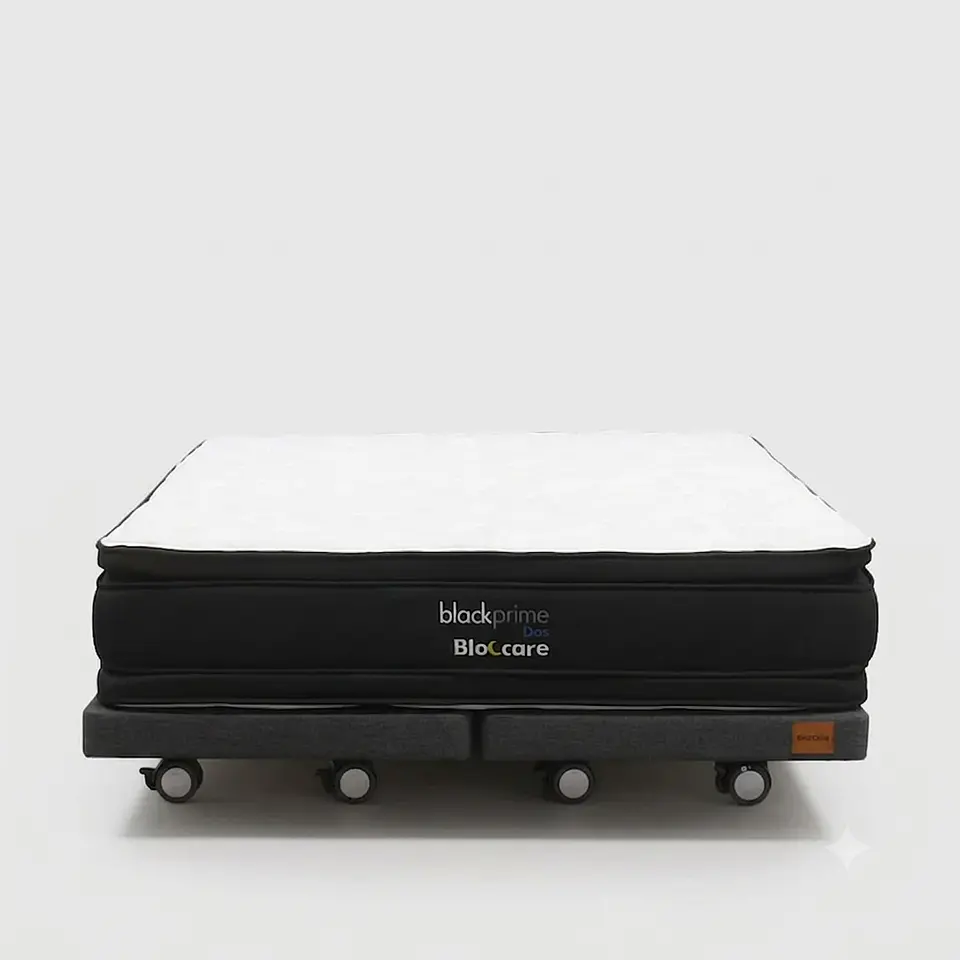 Cama 2 Plazas Box 13 cm + Colchon Black Prime - Modelo Dos - Ruedas A Eleccion (Gris) 3