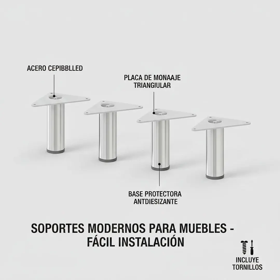 Kit de 4 Patas Con Placa Para Sillones y Gabinetes Altura 10 Cm 1