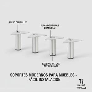 Kit de 4 Patas Con Placa Para Sillones y Gabinetes Altura 10 Cm