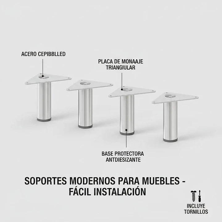 Kit de 4 Patas Con Placa Para Sillones y Gabinetes Altura 10 Cm 1