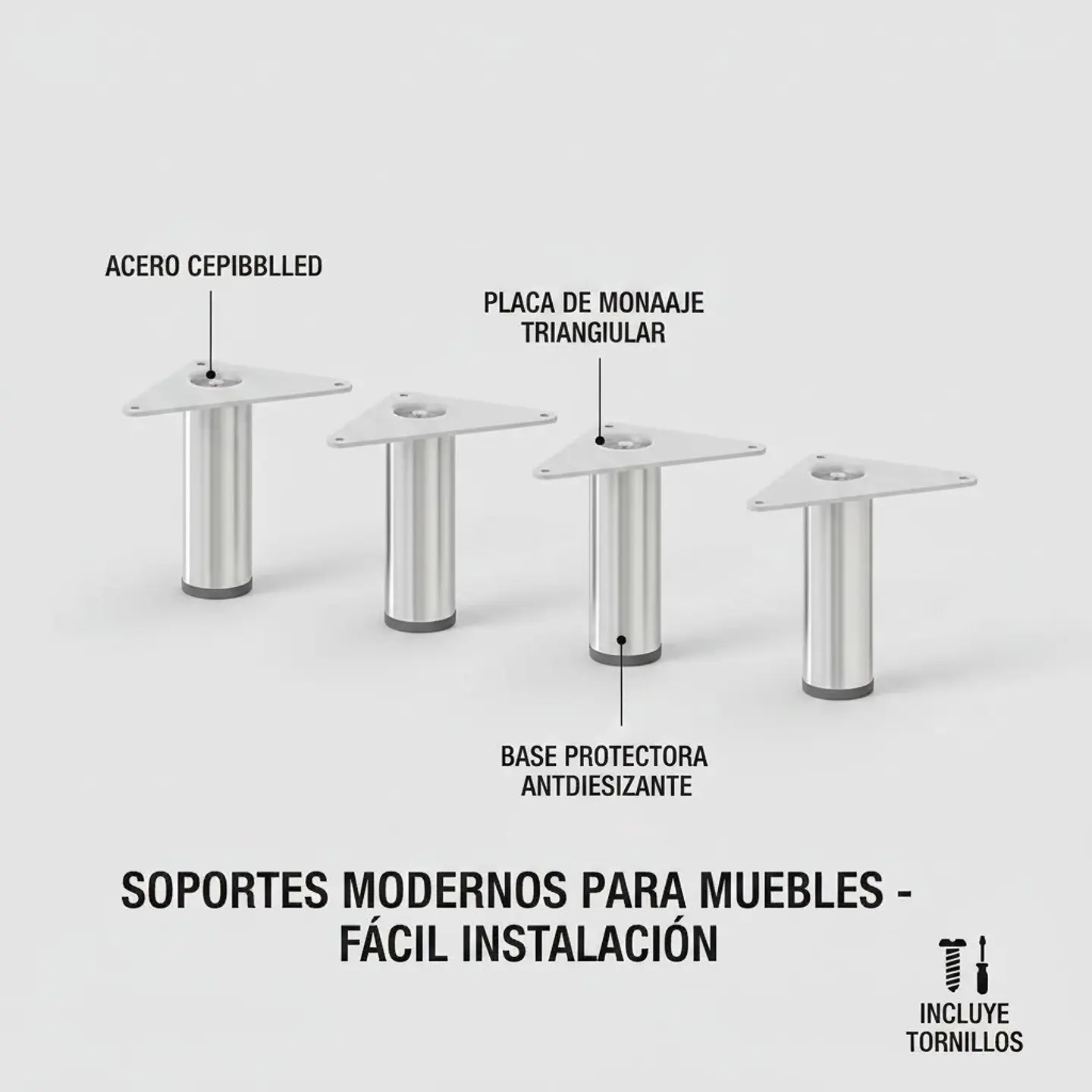 Kit de 4 Patas Con Placa Para Sillones y Gabinetes Altura 10 Cm 1