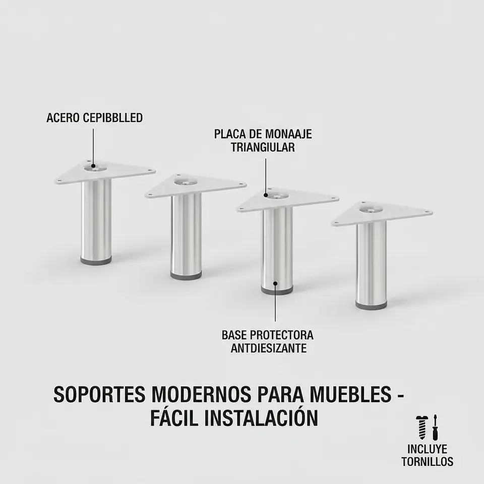 Kit de 4 Patas Con Placa Para Sillones y Gabinetes Altura 10 Cm 1