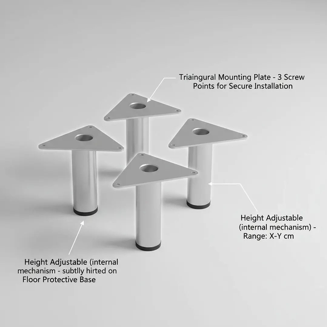 Kit de 4 Patas Con Placa Para Sillones y Gabinetes Altura 10 Cm 4