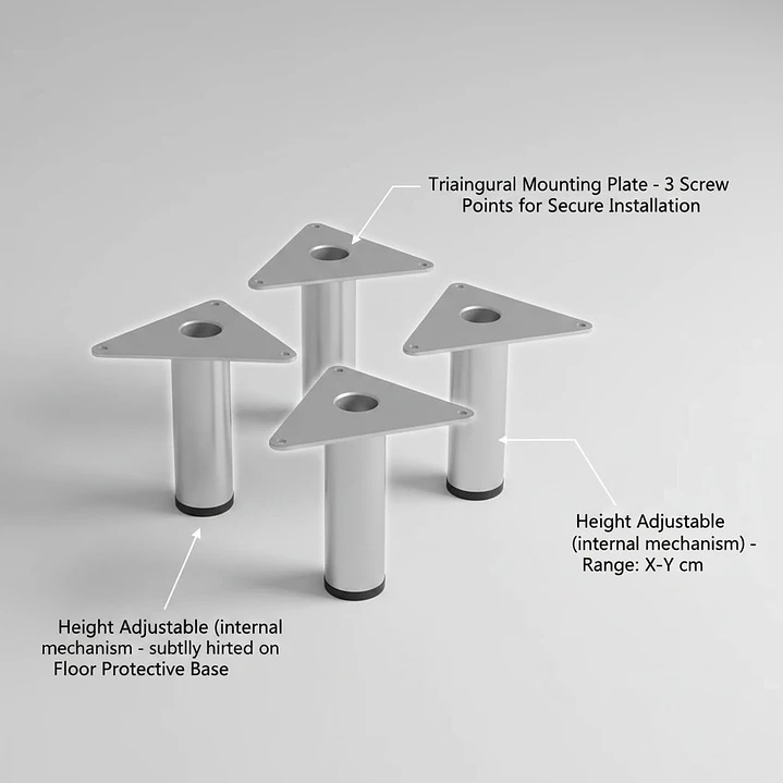 Kit de 4 Patas Con Placa Para Sillones y Gabinetes Altura 10 Cm 4