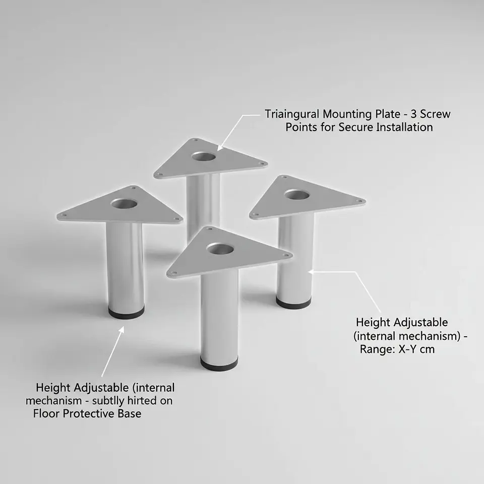 Kit de 4 Patas Con Placa Para Sillones y Gabinetes Altura 10 Cm 4
