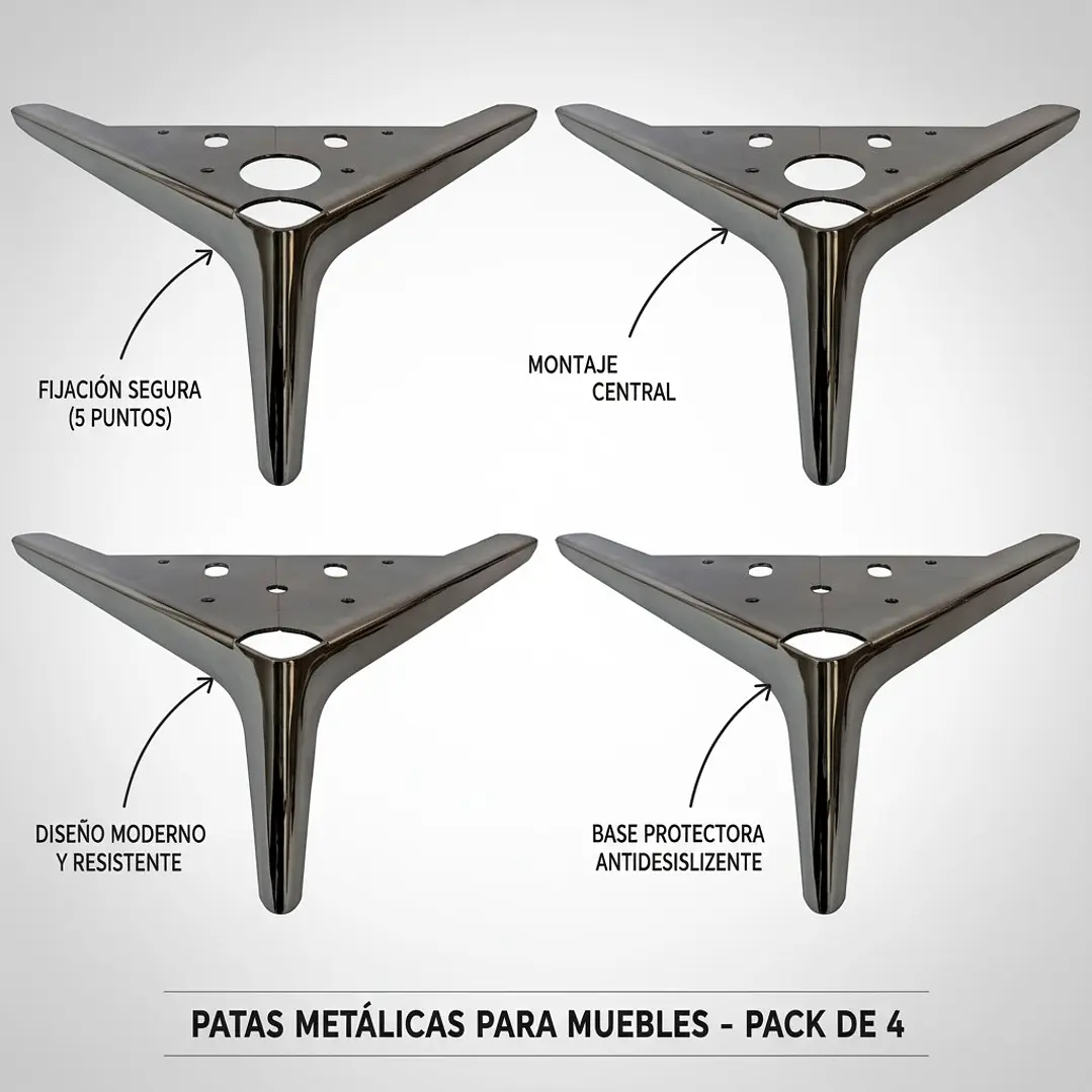 Patas Metálicas Para Sillones Sofás Muebles - Pack De 4  1