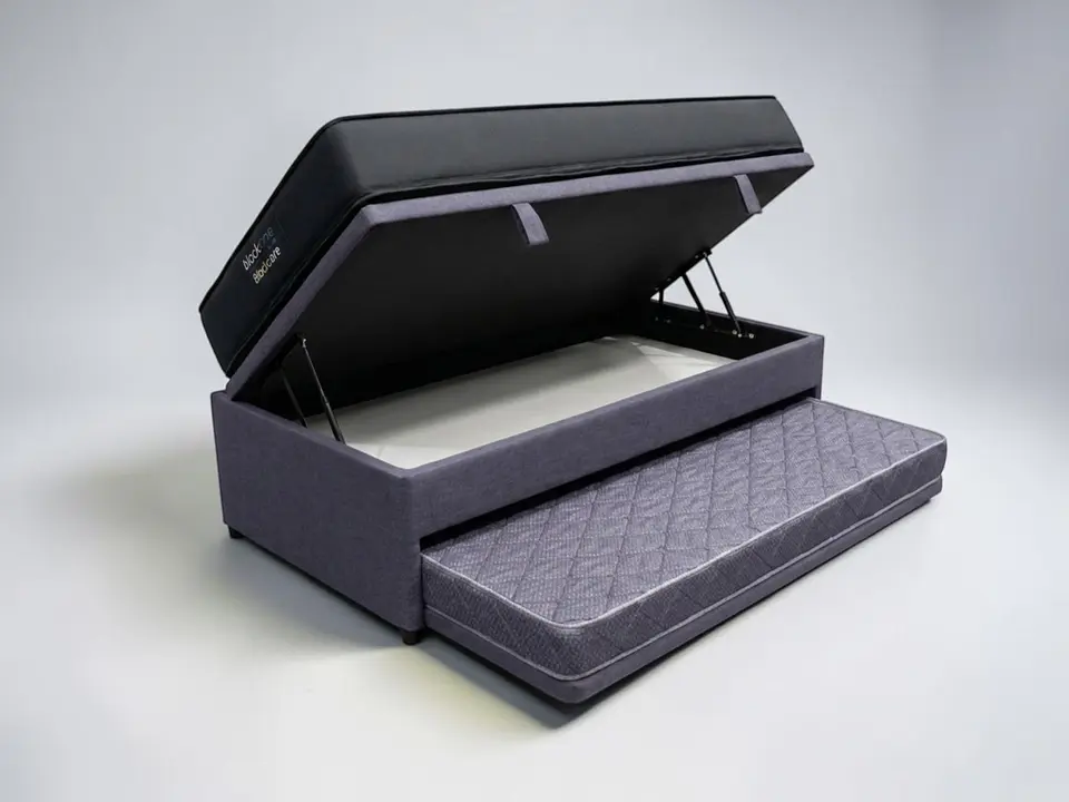 Cama Nido Baúl TRIPLE 1.5 Plaza - 200 cm Arriba / 190 cm Abajo + Colchón Black prime - Uno 1