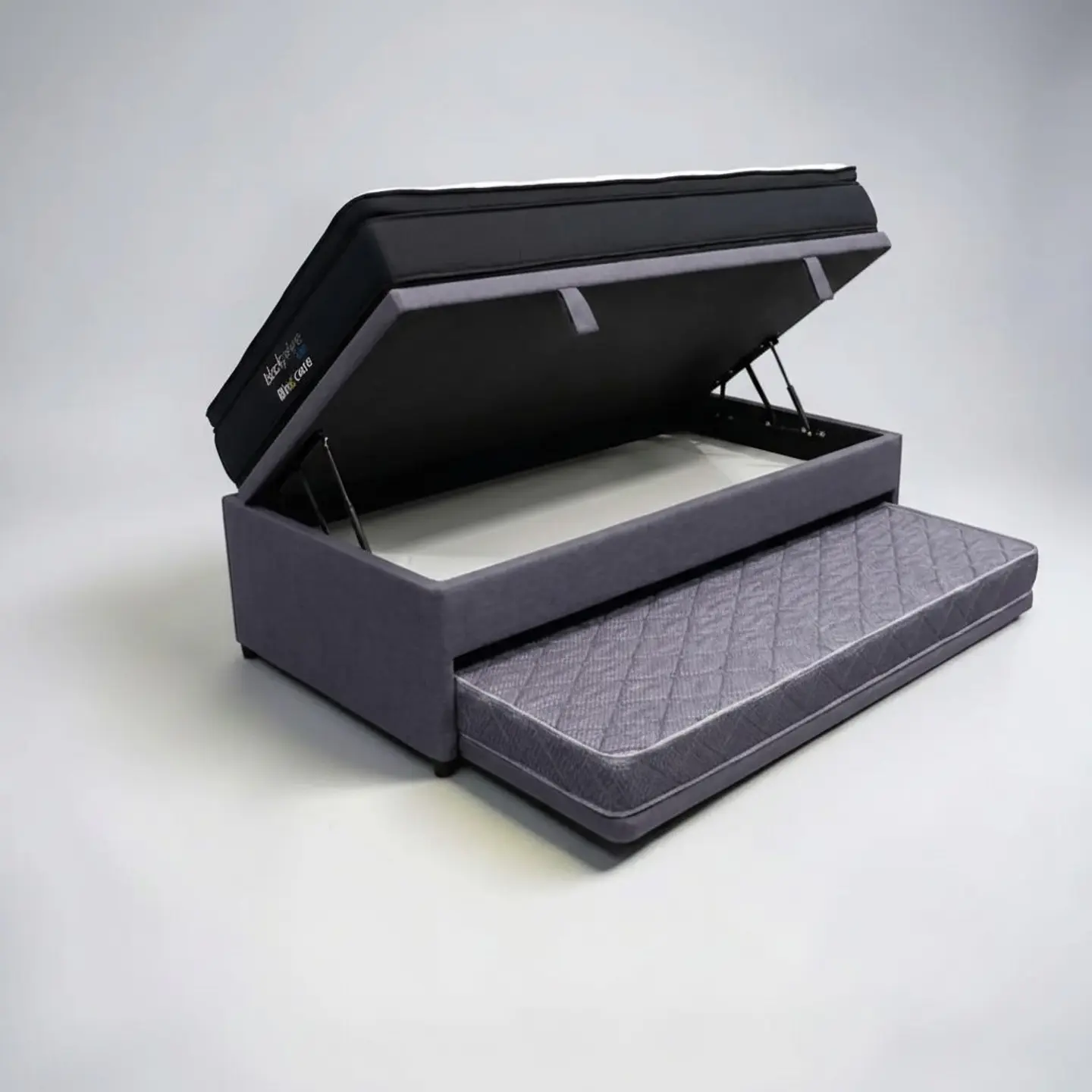 Cama Nido Baúl TRIPLE 1.5 Plaza - 200 cm Arriba / 190 cm Abajo + Colchón Black prime - Dos 1