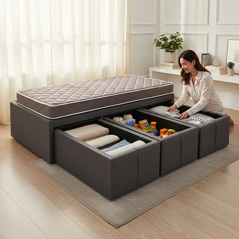 Cama Con Cajón 1.5 Plaza + Colchon Modelo Ideal / Con Patas De 4.5 cm (Gris)