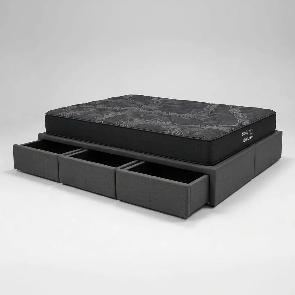 Cama Con Cajón 2 Plaza + Colchon Black Prime / Con Patas De 4.5 cm (Gris) 4