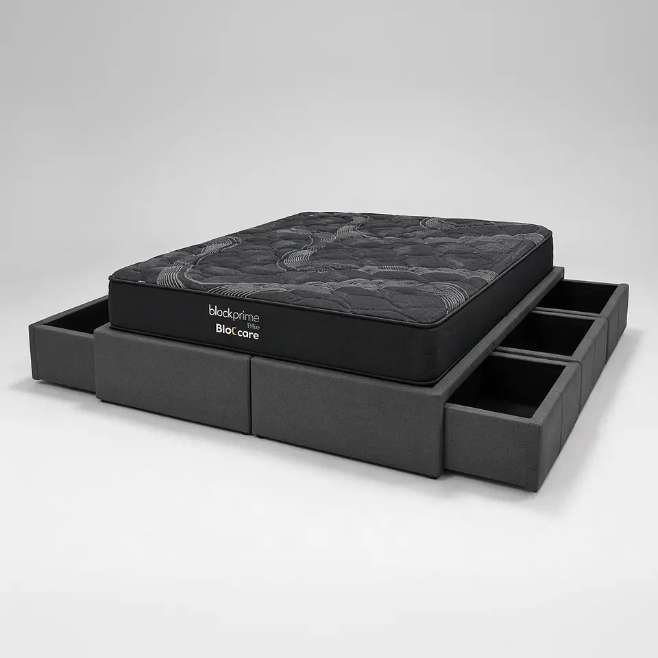 Cama Con Cajón 2 Plaza + Colchon Black Prime / Con Patas De 4.5 cm (Gris) 5