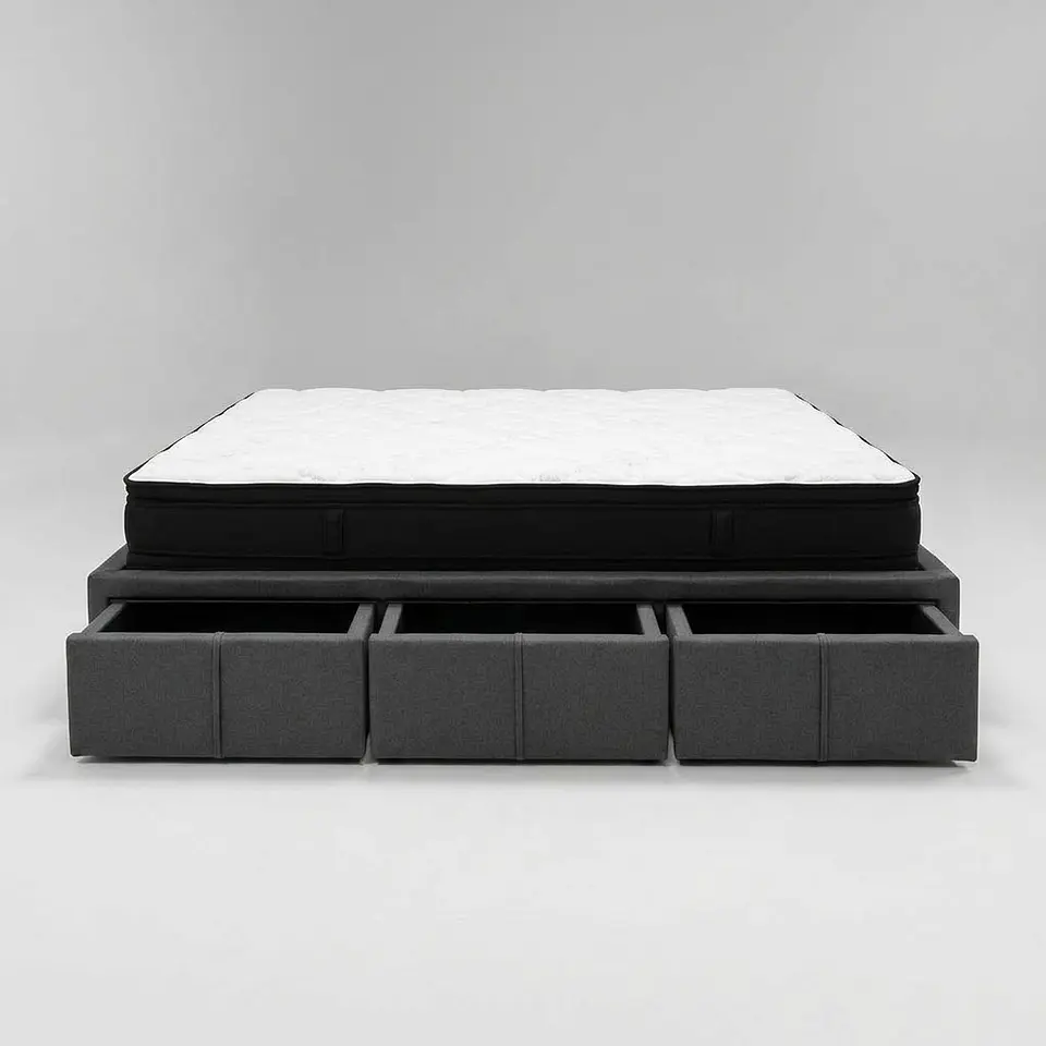Cama Con Cajón 2 Plaza + Colchon Black Prime - Dos / Con Patas De 4.5 cm (Gris) 4