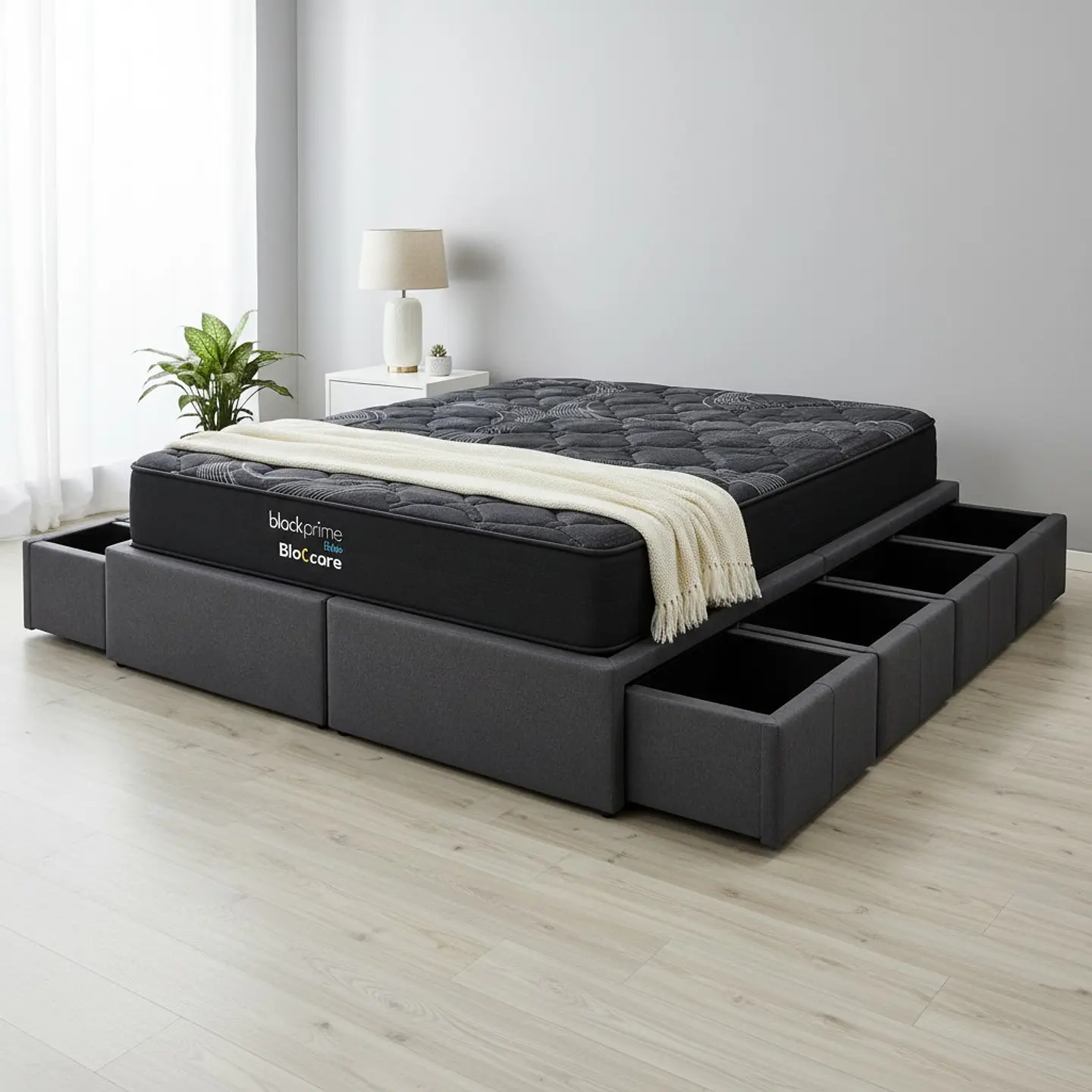 Cama Con Cajón King + Colchon Black Prime - Uno / Con Patas De 4.5 cm (Gris) 1