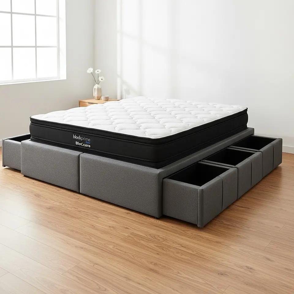 Cama Con Cajón Super King + Colchon Black Prime - Dos / Con Patas De 4.5 cm (Gris) 1