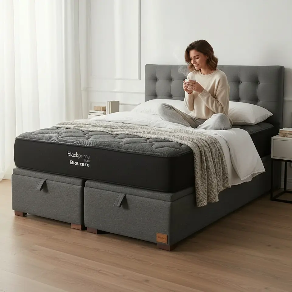 Cama Baul King / Colchon black prime + Respaldo BOTONNE PREMIUM 1