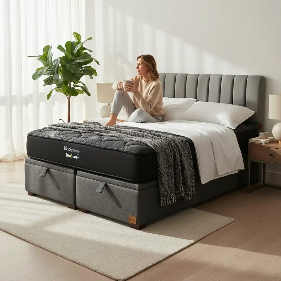 Cama Baul King / Colchon black prime + Respaldo TUBULAR 1