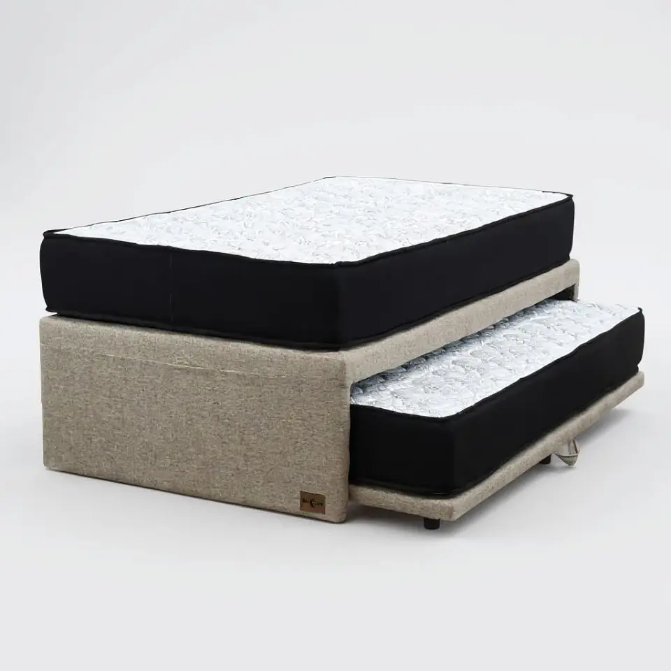 Cama NIDO 1.5 Plaza - Colchón Black - Ruedas Diván (Color Beige) 1