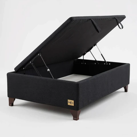 Base Cama Baul 1.5 Plazas / Lateral / Patas Madera (Negro)