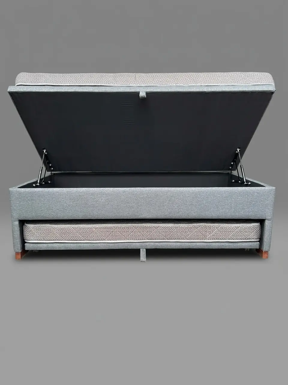 Cama Nido Baúl TRIPLE 1.5p - 200cm Arriba / 190cm Abajo + Colchón Ideal - Patas Madera 2