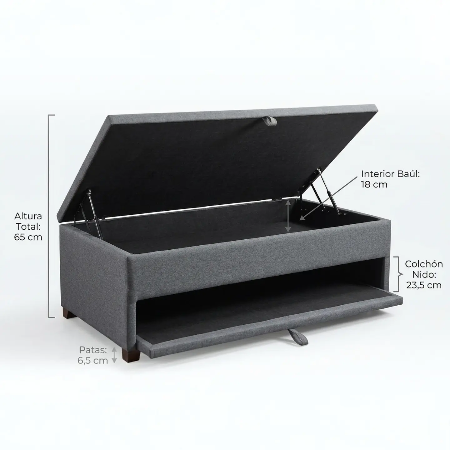 Cama Nido Baúl TRIPLE 1.5p - 200cm Arriba / 190cm Abajo + Colchón Ideal - Patas Madera 8