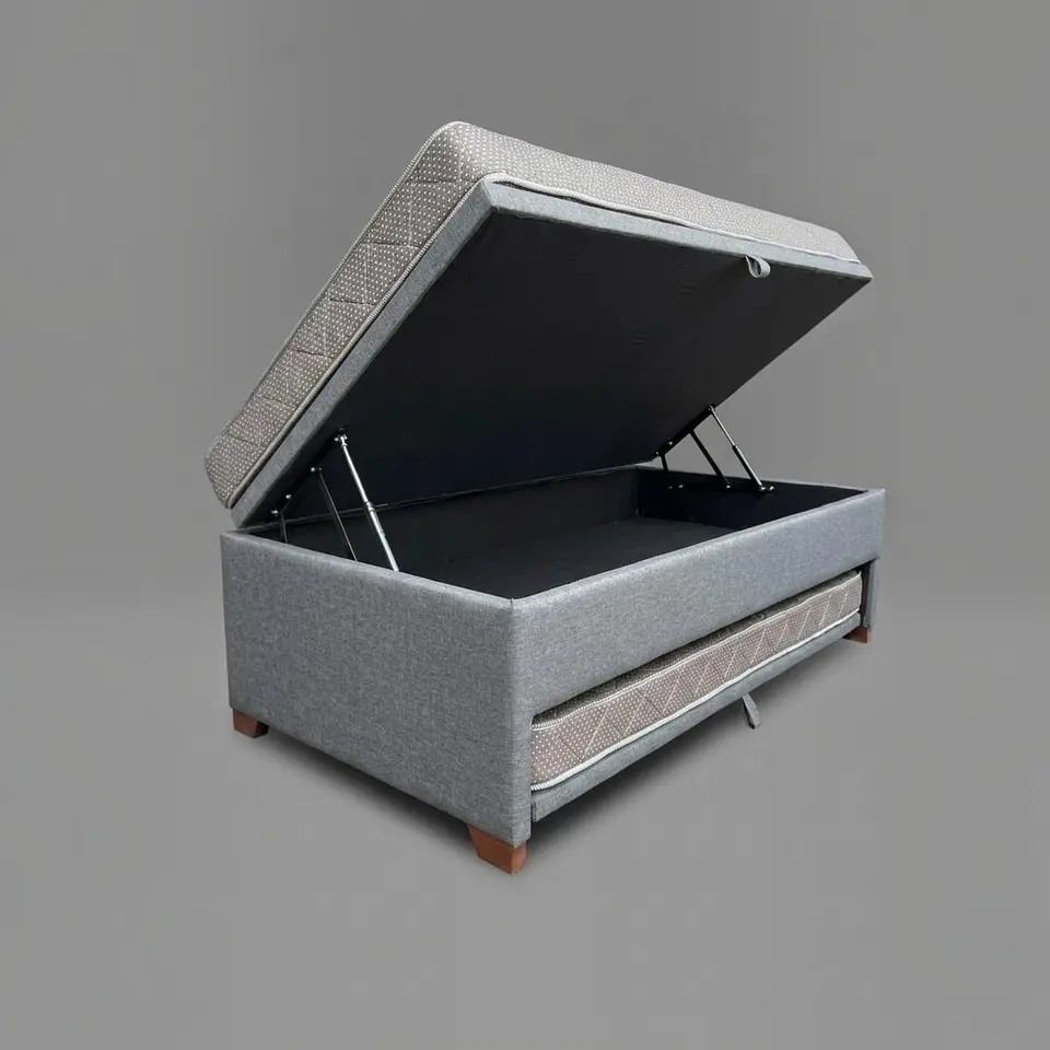 Cama Nido Baúl TRIPLE 1.5p - 200cm Arriba / 190cm Abajo + Colchón Ideal - Patas Madera 1