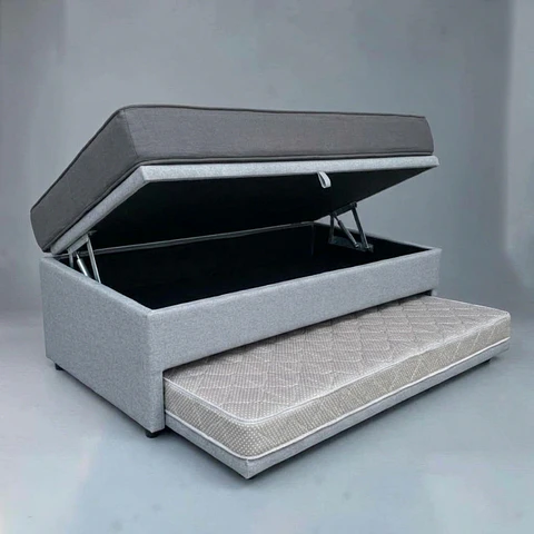 Cama Baúl TRIPLE 1.5p - 200cm Arriba / 190cm Abajo + Colchón Black e Ideal- Patas Madera
