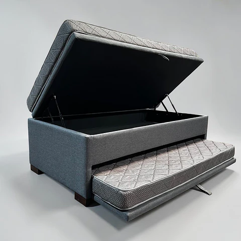 Cama Baúl TRIPLE 1.5p - 200cm Arriba / 190cm Abajo + Colchón Ideal - Patas Madera