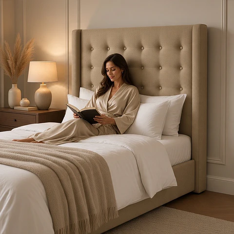 Respaldo De Cama De 1.5 Plaza - Con Retorno / Botonne Basico (Beige)