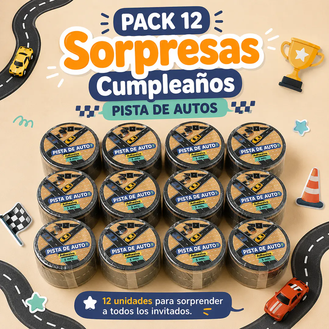 Pack 12 Sorpresas de Cumpleaños – Pista de Autos 2