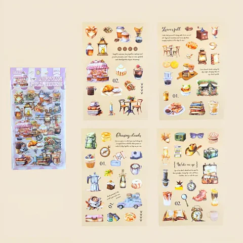 4 Láminas Stickers De Café Y Paseo . Pegatinas Journaling
