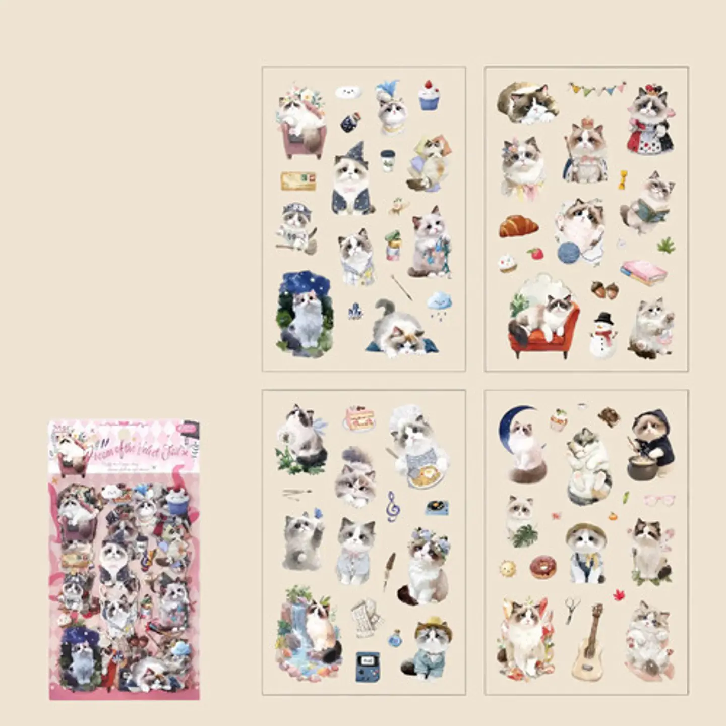 4 Láminas Stickers Pegatinas Perritos Y Gatitos Junk Journal 13