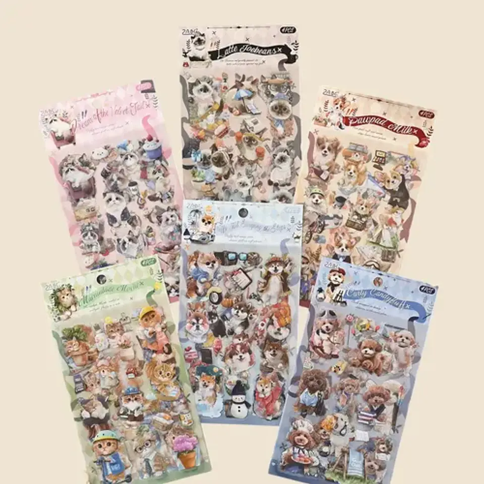 4 Láminas Stickers Pegatinas Perritos Y Gatitos Junk Journal 20
