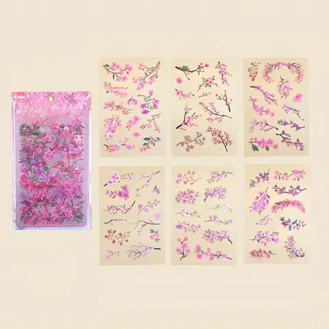 6 Láminas Stickers Hojas Rosadas Journaling, Junkjournal