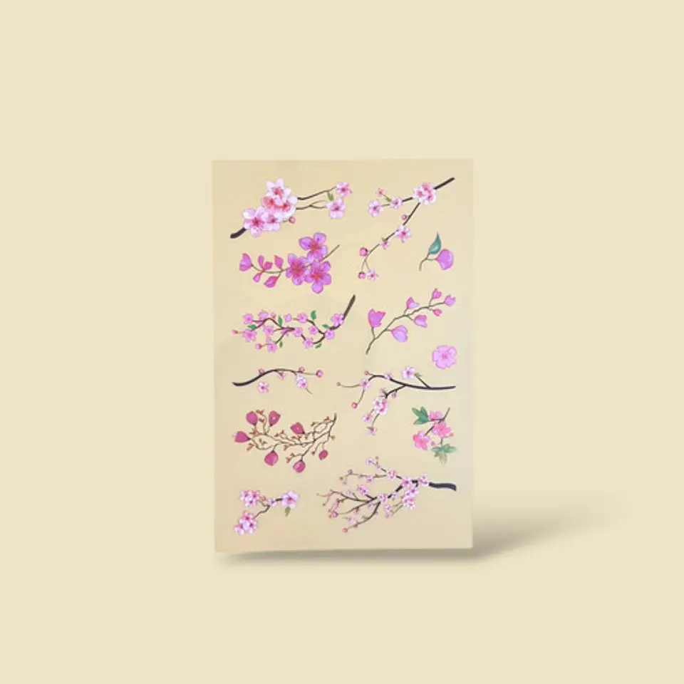 6 Láminas Stickers Hojas Rosadas Journaling, Junkjournal 6
