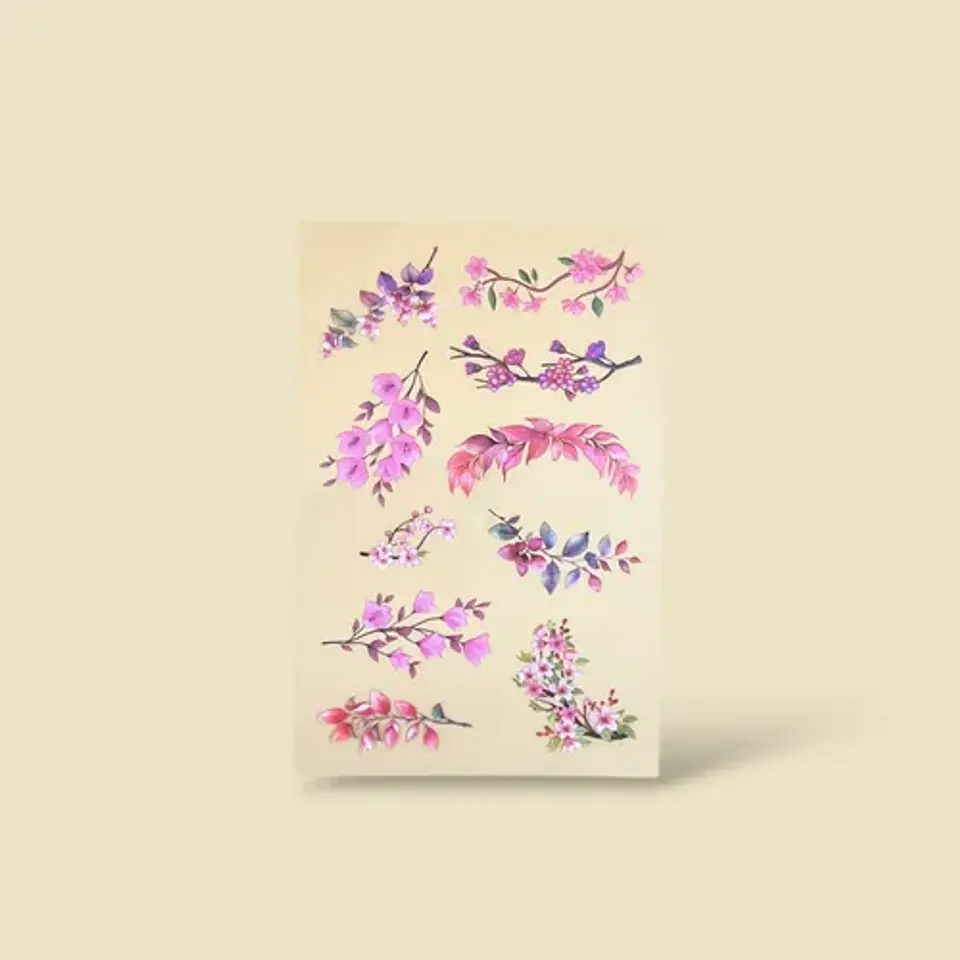 6 Láminas Stickers Hojas Rosadas Journaling, Junkjournal 8