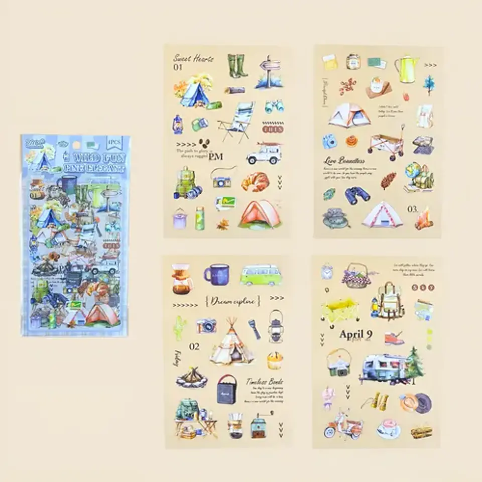 4 Láminas Stickers De Camping . Pegatinas Journaling 1