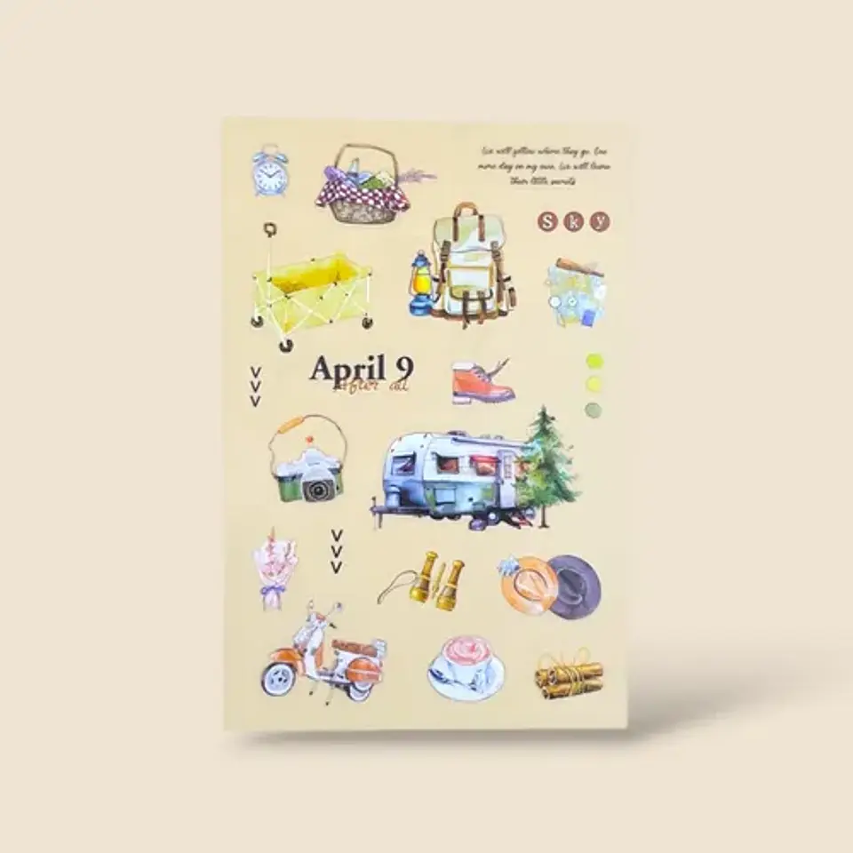 4 Láminas Stickers De Camping . Pegatinas Journaling 5