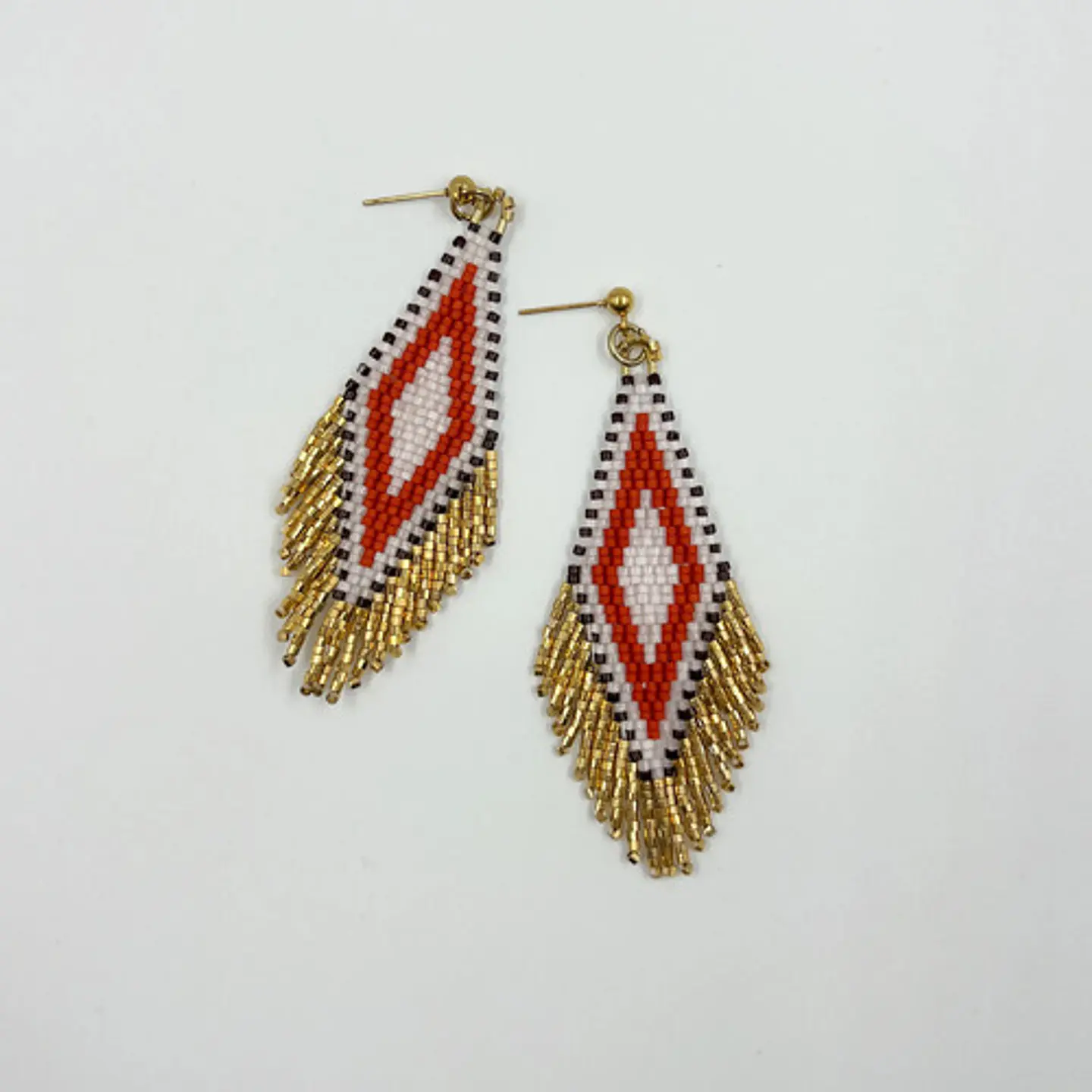 Aros Rombo Flecos L Con Detalles Baño En Oro. Pendientes 2