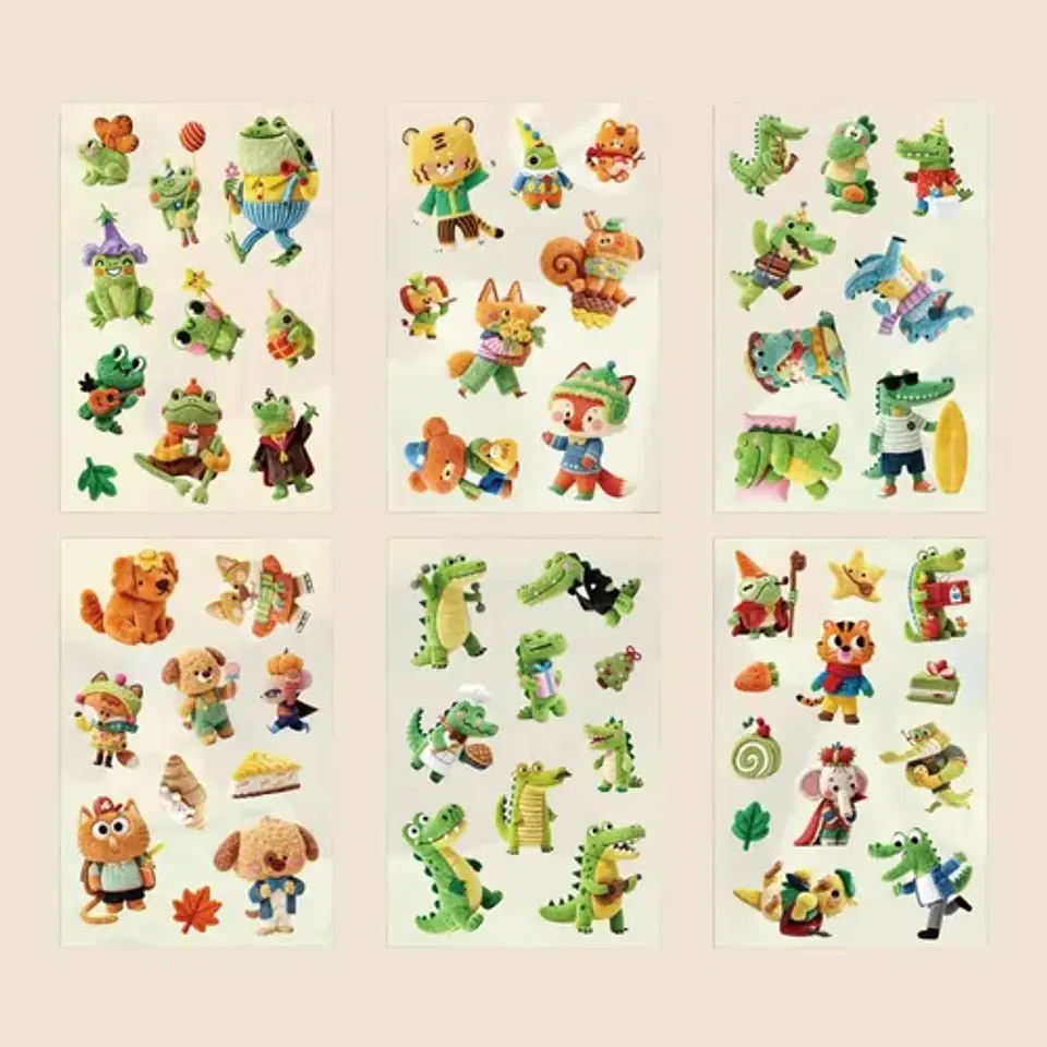 6 Láminas Stickers Pegatinas Animales Peluches Junkjournal 2