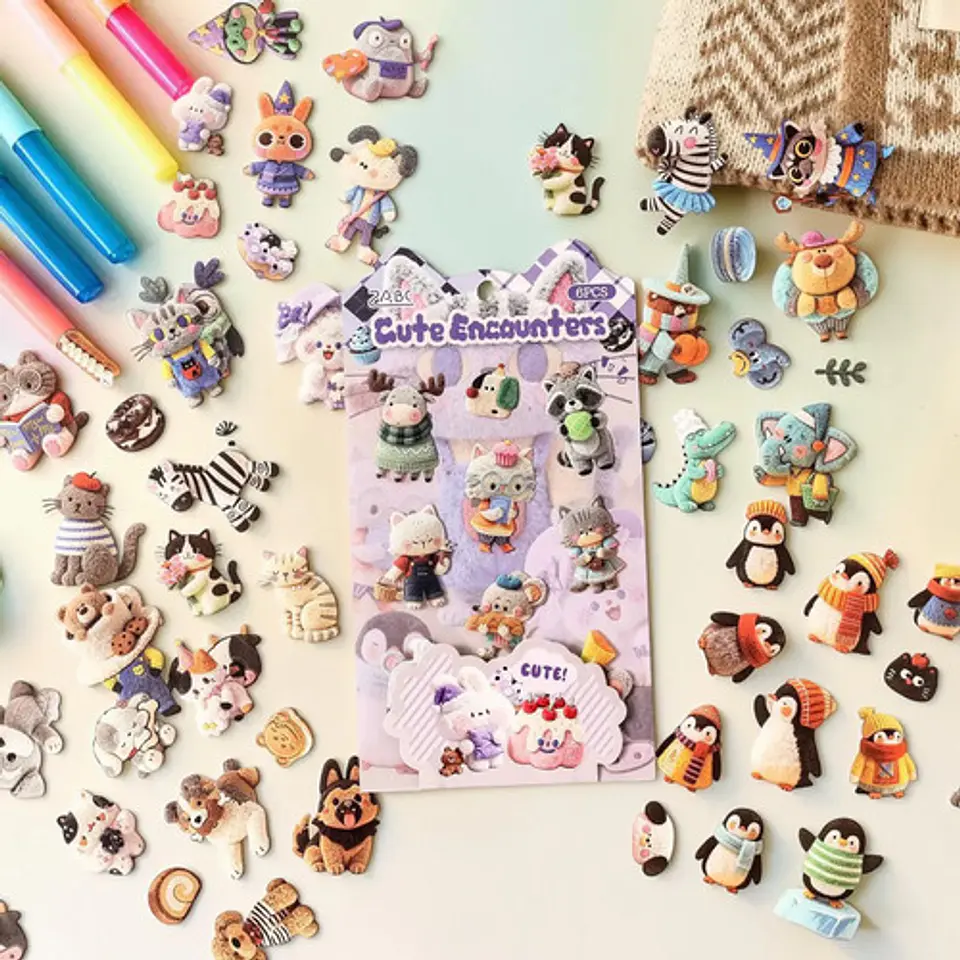 6 Láminas Stickers Pegatinas Animales Peluches Junkjournal 3