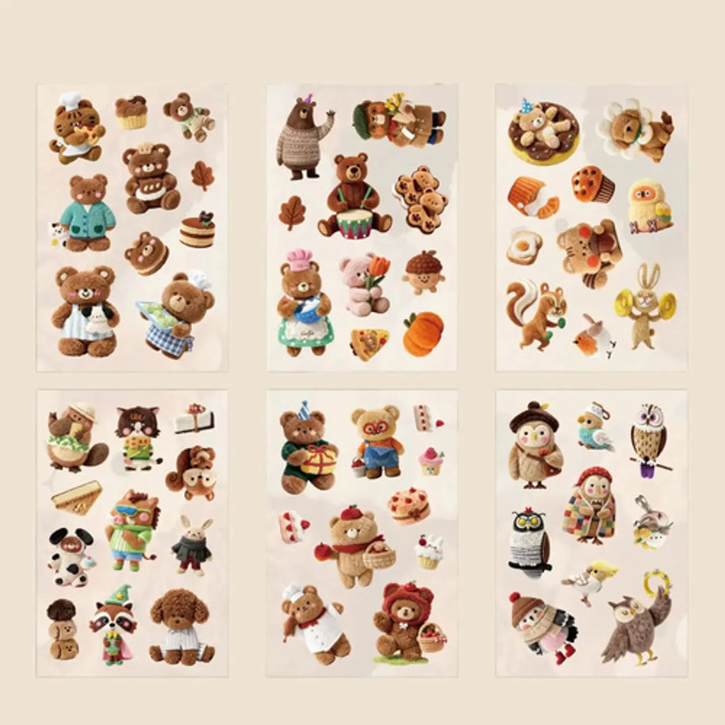 6 Láminas Stickers Pegatinas Animales Peluches Junkjournal 7