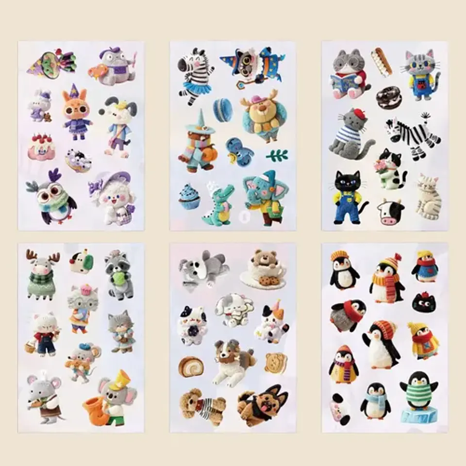 6 Láminas Stickers Pegatinas Animales Peluches Junkjournal 14