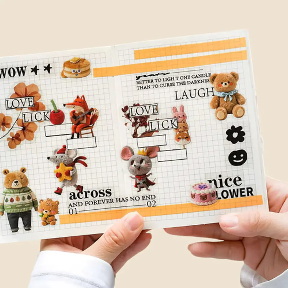 6 Láminas Stickers Pegatinas Animales Peluches Junkjournal 16