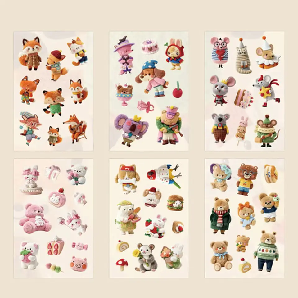 6 Láminas Stickers Pegatinas Animales Peluches Junkjournal 19