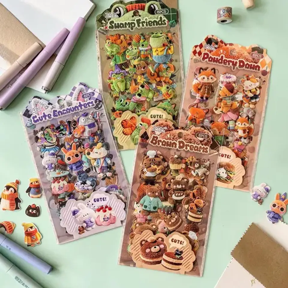 6 Láminas Stickers Pegatinas Animales Peluches Junkjournal 23