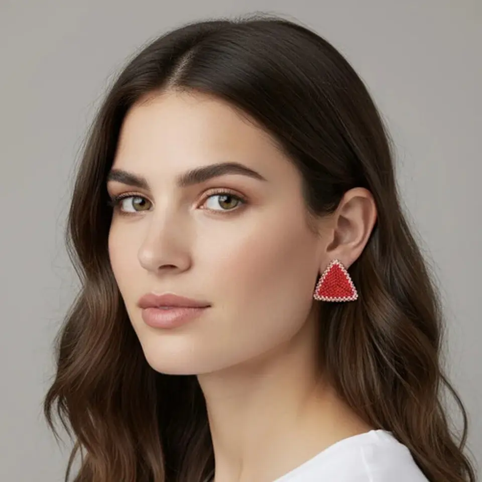 Aros Sankaku Rojo Y Rosado Con Detalles En Oro. Pendientes 2